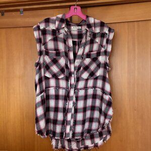 Free People plaid tunic top button down